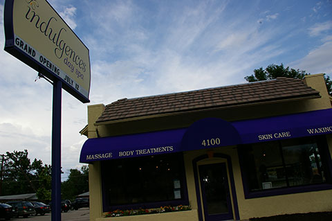 Indulgences Day Spa sign and storefront